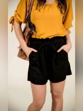 Primark Black High-Waist Paperbag Drawstring Shorts